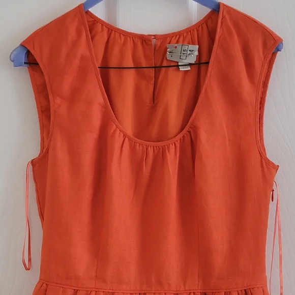 J. Crew Linen Cap Sleeve Dress in Orange/Red, Size 0 - Picture 2 of 16
